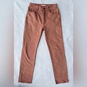 Warp + Weft CDG High Rise Straight Distressed Raw Hem Jeans Dusty Cedar sz 2/26